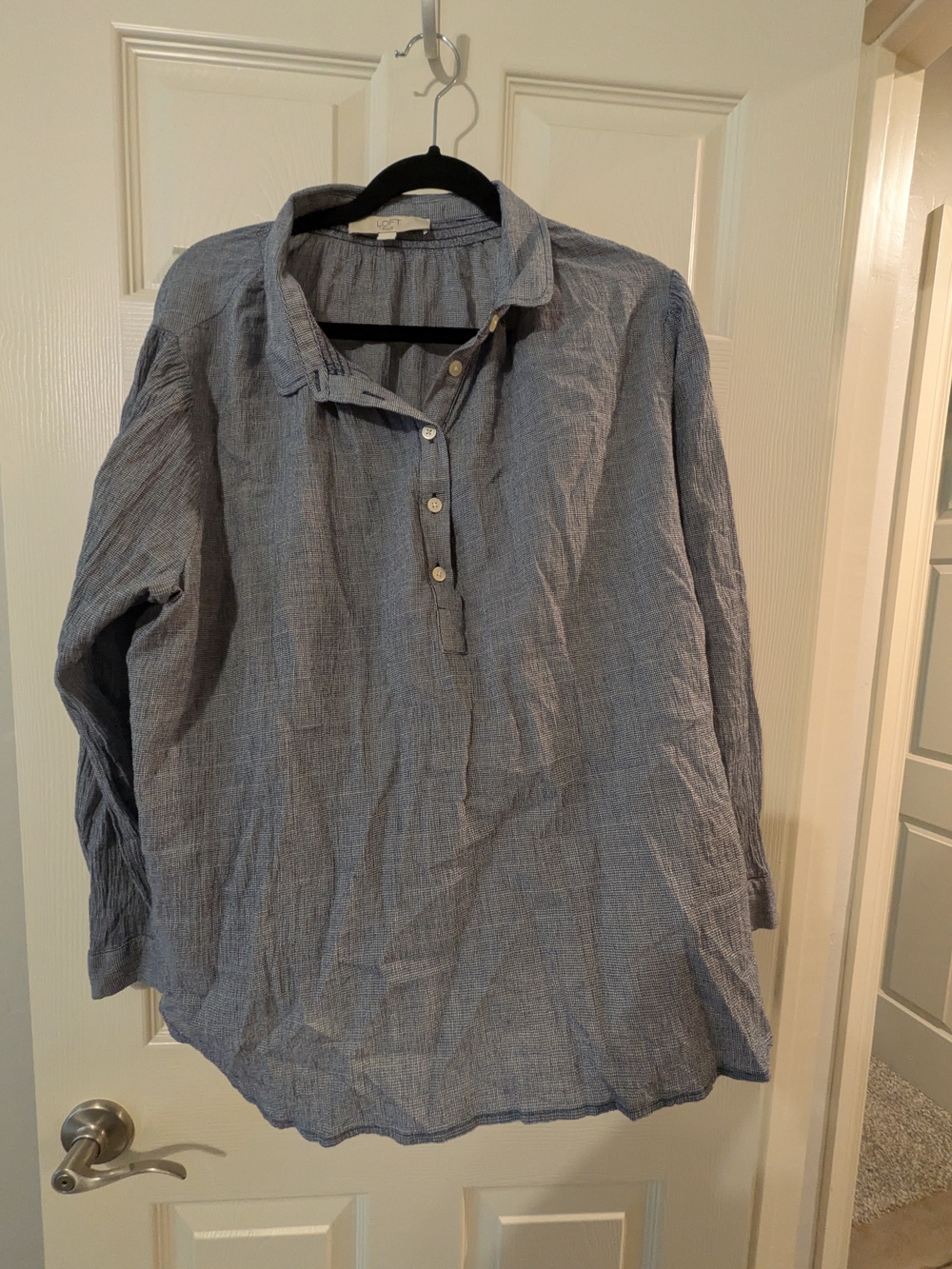 LOFT Lightweight Blue Button-Front Casual Shirt
